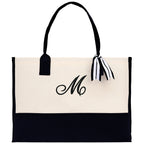Personalized Cotton Canvas Beach Tote Bag Monogram Tote Bag Initial Canvas Tote Bridesmaid Gift Tote Custom Beach Bag Gift for Her A-Z