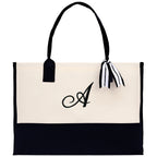 Personalized Cotton Canvas Beach Tote Bag Monogram Tote Bag Initial Canvas Tote Bridesmaid Gift Tote Custom Beach Bag Gift for Her A-Z