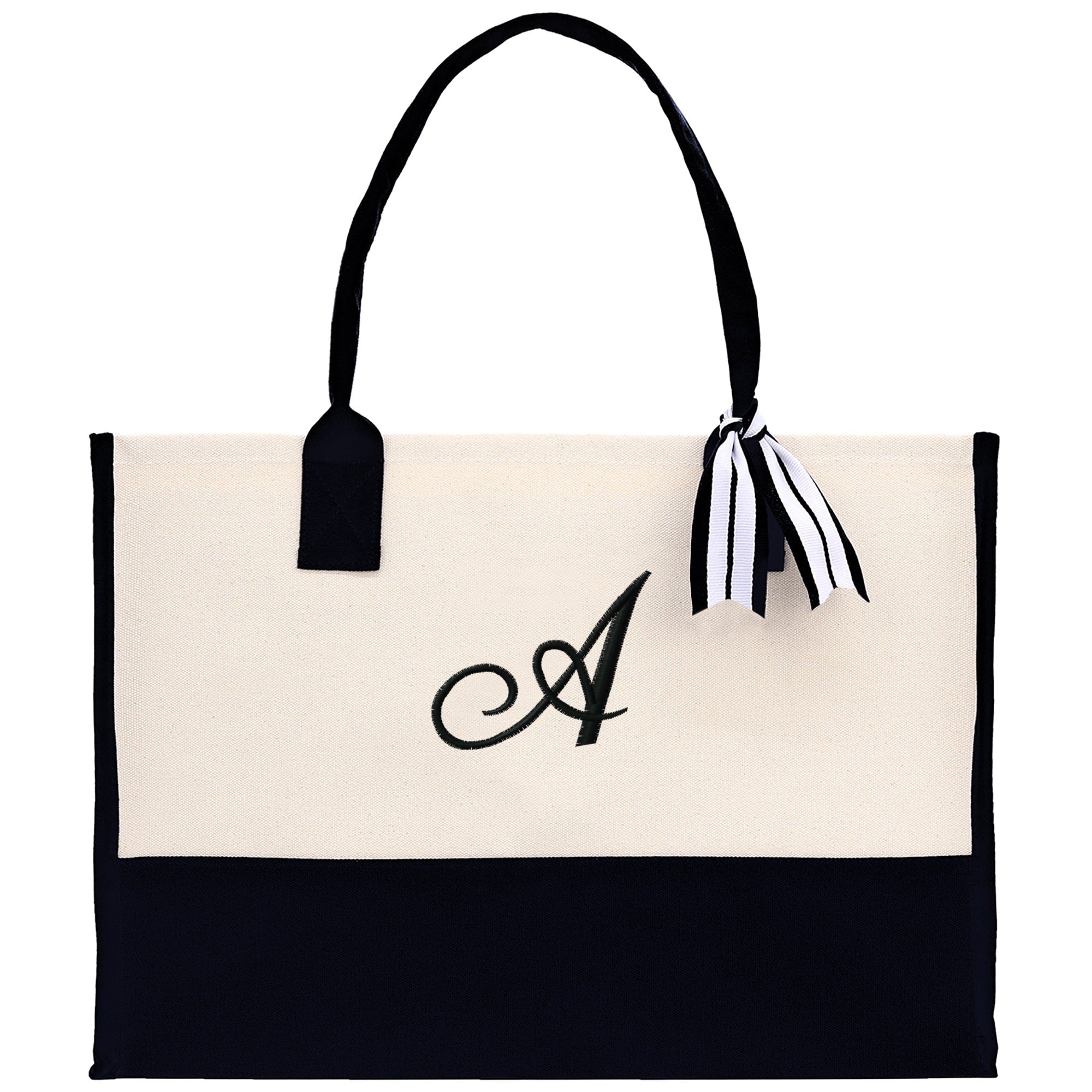 Personalized Cotton Canvas Beach Tote Bag Monogram Tote Bag Initial Canvas Tote Bridesmaid Gift Tote Custom Beach Bag Gift for Her A-Z