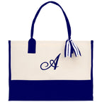 Personalized Cotton Canvas Beach Tote Bag Monogram Tote Bag Initial Canvas Tote Bridesmaid Gift Tote Custom Beach Bag Gift for Her A-Z
