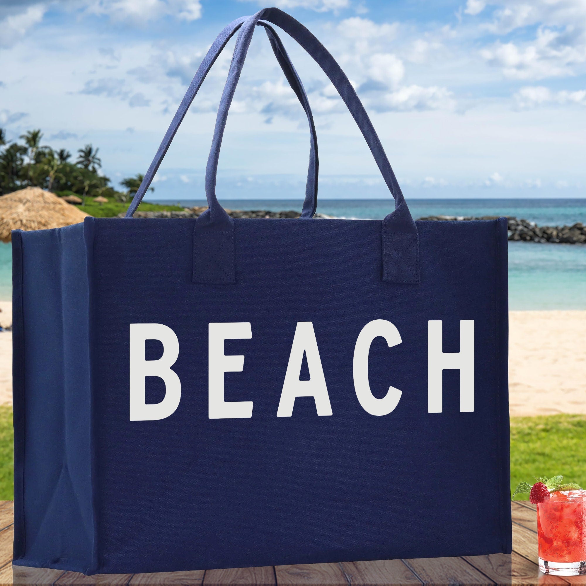 Beach Cotton Canvas Chic Tote Bag Multipurpose Tote Weekender Tote Gift for Her Outdoor Tote Vacation Tote Large Beach Bag
