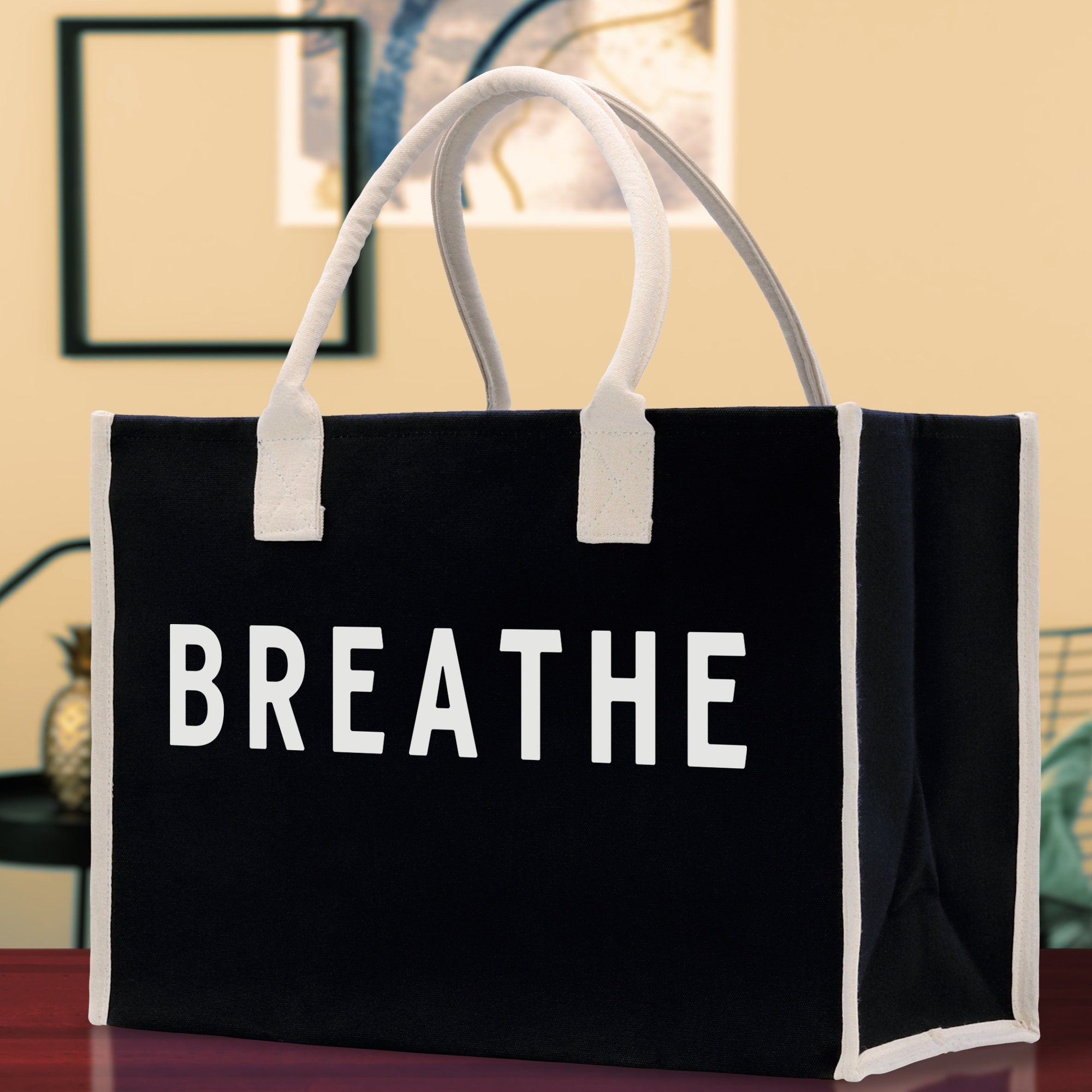 Breathe Cotton Canvas Chic Beach Tote Bag Multipurpose Tote Weekender Tote Gift for Her Outdoor Tote Vacation Tote Large Beach Bag