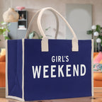 Girl's Weekend Cotton Canvas Chic Beach Tote Bag Multipurpose Tote Weekender Tote Gift for Her Outdoor Tote Vacation Tote Large Beach Bag