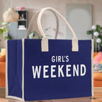Girl's Weekend Cotton Canvas Chic Beach Tote Bag Multipurpose Tote Weekender Tote Gift for Her Outdoor Tote Vacation Tote Large Beach Bag
