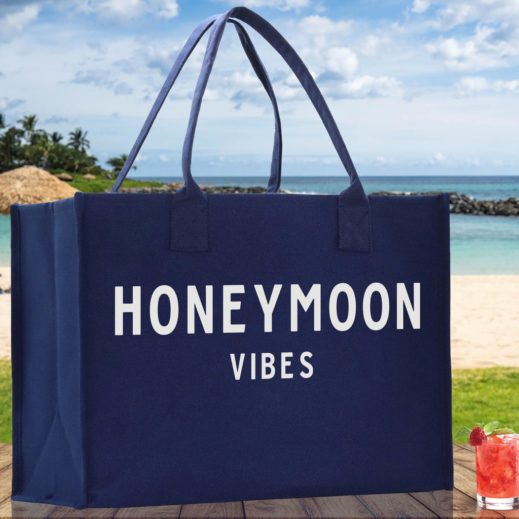 Honeymoon Vibes Cotton Canvas Chic Beach Tote Bag Multipurpose Tote Weekender Tote Gift for Her Outdoor Tote Vacation Tote Large Beach Bag