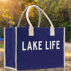 Lake Life Cotton Canvas Chic Beach Tote Bag Multipurpose Tote Weekender Tote Gift for Her Outdoor Tote Vacation Tote Large Beach Bag