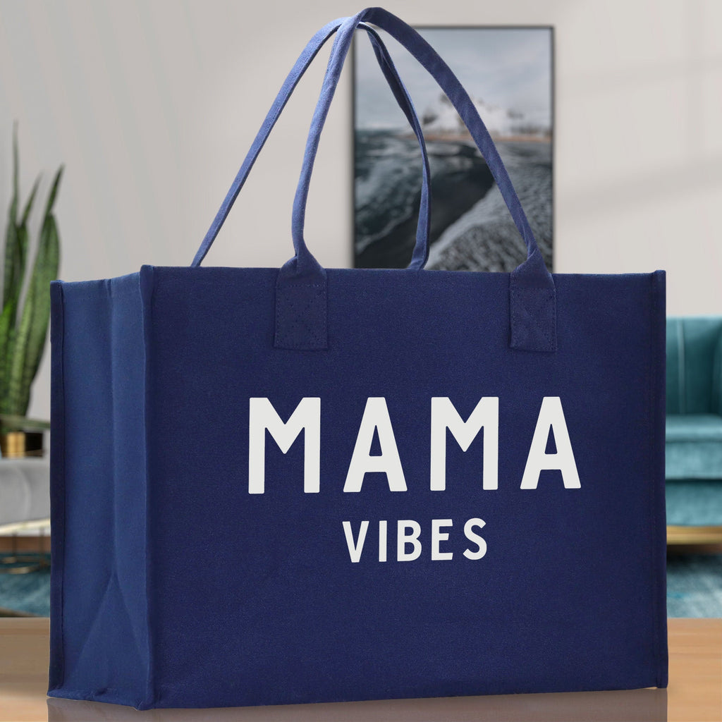 Mama Vibes Cotton Canvas Chic Beach Tote Bag Multipurpose Tote Weekender Tote Gift for Her Outdoor Tote Vacation Tote Large Beach Bag