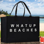 Whatup Beaches Cotton Canvas Chic Beach Tote Bag Multipurpose Tote Weekender Tote Gift for Her Outdoor Tote Vacation Tote Large Beach Bag