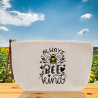 Bee Kind Zipper Cotton Canvas Zipper Pouch Bag Always Bee Kind Makeup Case Custom Zipper Pouch Tote Toiletry Bag Gift for Her Birthday Gift
