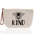 Bee Kind Zipper Cotton Canvas Zipper Pouch Bag Always Bee Kind Makeup Case Custom Zipper Pouch Tote Toiletry Bag Gift for Her Birthday Gift