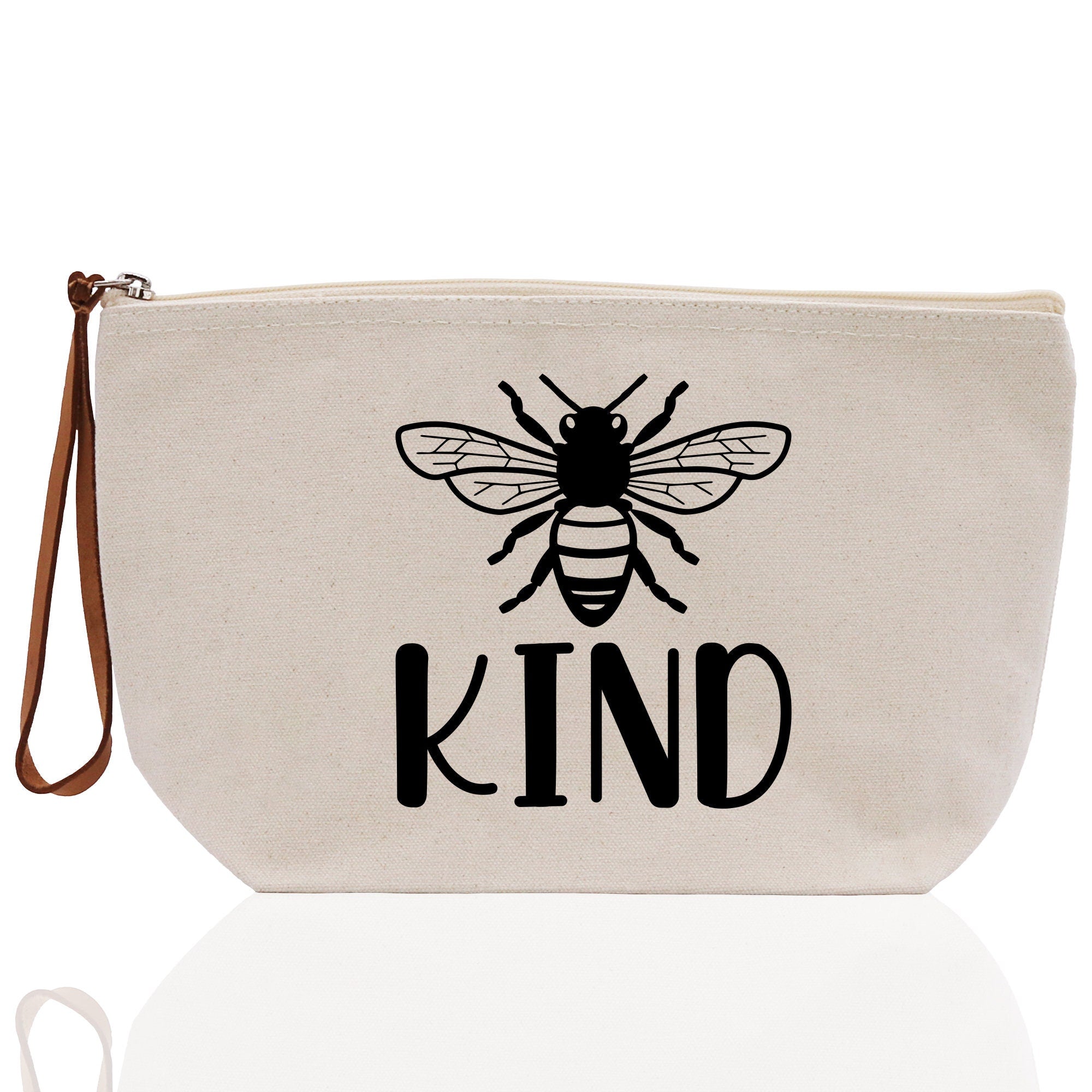Bee Kind Zipper Cotton Canvas Zipper Pouch Bag Always Bee Kind Makeup Case Custom Zipper Pouch Tote Toiletry Bag Gift for Her Birthday Gift