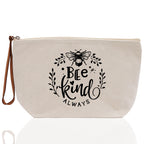 Bee Kind Zipper Cotton Canvas Zipper Pouch Bag Always Bee Kind Makeup Case Custom Zipper Pouch Tote Toiletry Bag Gift for Her Birthday Gift
