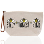 Silly Honest Kind Zipper Cotton Canvas Zipper Pouch Bag Bee Makeup Case Custom Zipper Pouch Tote Toiletry Bag Gift for Her Birthday Gift