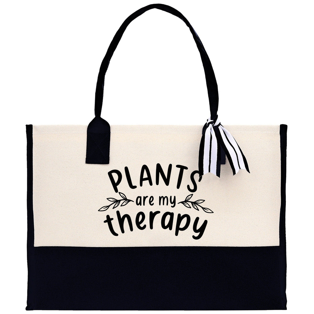 Plants are My Therapy Canvas Tote Bag Plant Lovers Gift Plant Lady Tote Bag Gardener Mom Gift Gardening Tote Bag Botanical Gift for Mom
