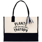 Plants are My Therapy Canvas Tote Bag Plant Lovers Gift Plant Lady Tote Bag Gardener Mom Gift Gardening Tote Bag Botanical Gift for Mom