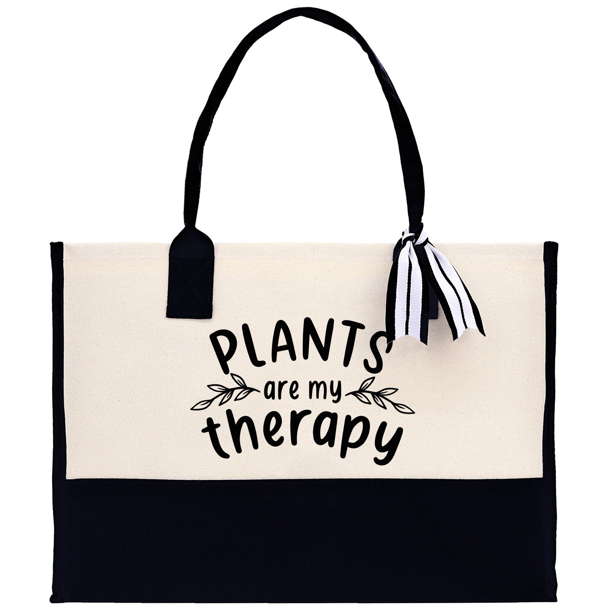 Plants are My Therapy Canvas Tote Bag Plant Lovers Gift Plant Lady Tote Bag Gardener Mom Gift Gardening Tote Bag Botanical Gift for Mom