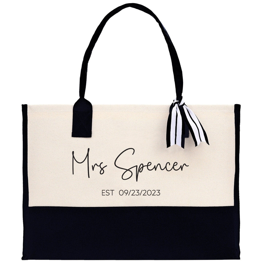 Mrs. Last Name Est Year Tote Bag Personalized Date Wedding Tote Bridal Shower Gift Honeymoon Gift Customized Wedding Gift Bridesmaid Gift