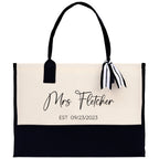 Mrs. Last Name Est Year Tote Bag Personalized Date Wedding Tote Bridal Shower Gift Honeymoon Gift Customized Wedding Gift Bridesmaid Gift