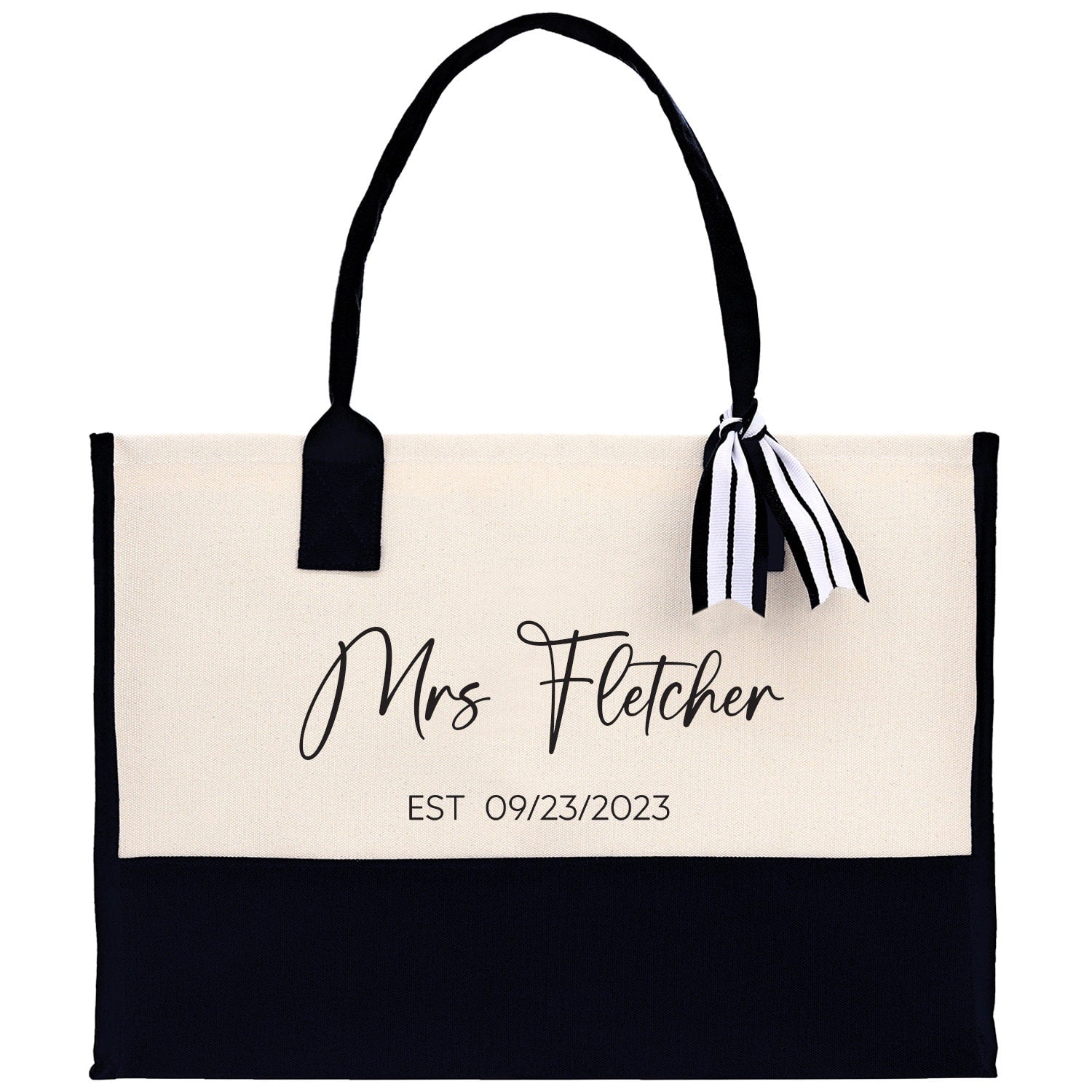 Mrs. Last Name Est Year Tote Bag Personalized Date Wedding Tote Bridal Shower Gift Honeymoon Gift Customized Wedding Gift Bridesmaid Gift