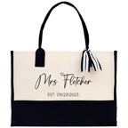 Mrs. Last Name Est Year Tote Bag Personalized Date Wedding Tote Bridal Shower Gift Honeymoon Gift Customized Wedding Gift Bridesmaid Gift