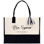Mrs. Last Name Est Year Tote Bag Personalized Date Wedding Tote Bridal Shower Gift Honeymoon Gift Customized Wedding Gift Bridesmaid Gift