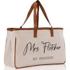 Mrs. Last Name Est Year Tote Bag Personalized Date Wedding Tote Bridal Shower Gift Honeymoon Gift Customized Wedding Gift Bridesmaid Gift