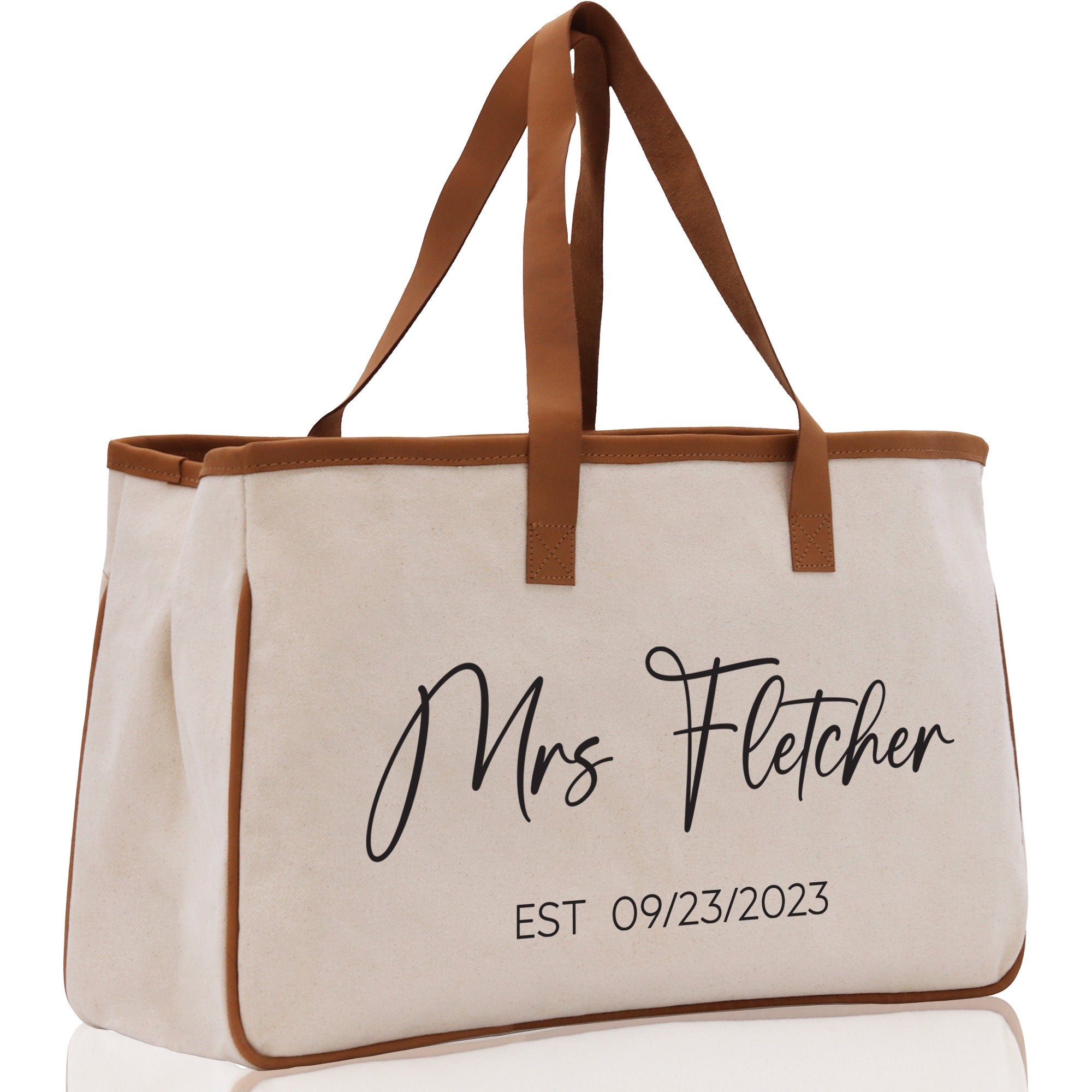 Mrs. Last Name Est Year Tote Bag Personalized Date Wedding Tote Bridal Shower Gift Honeymoon Gift Customized Wedding Gift Bridesmaid Gift