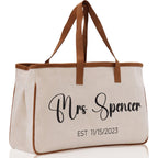 Mrs. Last Name Est Year Tote Bag Personalized Date Wedding Tote Bridal Shower Gift Honeymoon Gift Customized Wedding Gift Bridesmaid Gift
