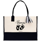 Baby Feet Personalized Name and Date Tote Bag for New Mom Pregnant Mom Shower Gift Baby Footprints Labor & Delivery Chick Tote Carrying Bag