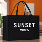 Sunset Vibes Cotton Canvas Chic Beach Tote Bag Multipurpose Tote Weekender Tote Gift for Her Outdoor Tote Vacation Tote Large Beach Bag