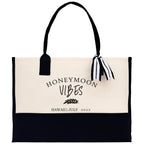 Honeymoon Vibes Personalized Canvas Tote Bag Custom Newlyweds Beach Tote Bag Honeymoon Gift Honeymoon Weekender Bag Engagement Gift