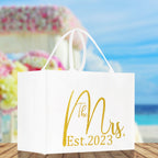 The Mrs. Est. 2023 Gold Color Print Tote Bag 100% Cotton Canvas Bridal Party Tote Bachelorette Bag Bridal Chic Tote Bags Wedding Totes