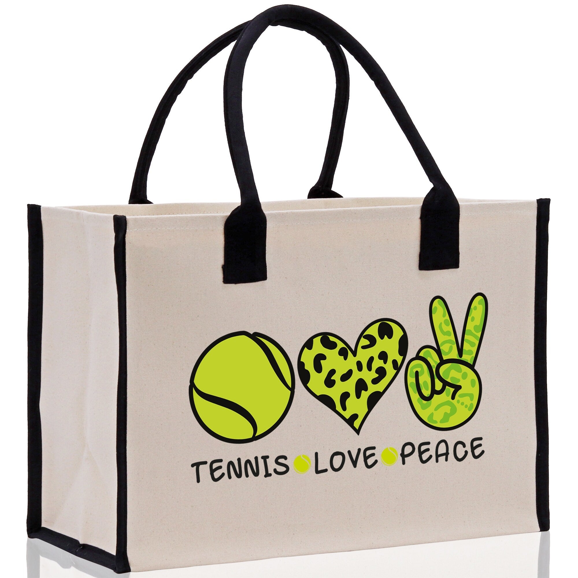 Tennis Love Peace Cotton Canvas Tote Bag Gift for Tennis Lover Bag Tennis Coach Gift Bag