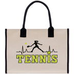 Tennis Silhouette Pulse Cotton Canvas Tote Bag Gift for Tennis Lover Bag Tennis Coach Gift Bag