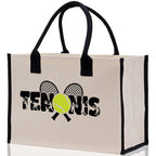 Tennis Silhouette Cotton Canvas Tote Bag Gift for Tennis Lover Bag Tennis Coach Gift Bag