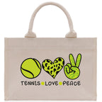 Tennis Love Peace Cotton Canvas Tote Bag Gift for Tennis Lover Bag Tennis Coach Gift Bag