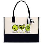 Tennis Love Peace Cotton Canvas Tote Bag Gift for Tennis Lover Bag Tennis Coach Gift Bag