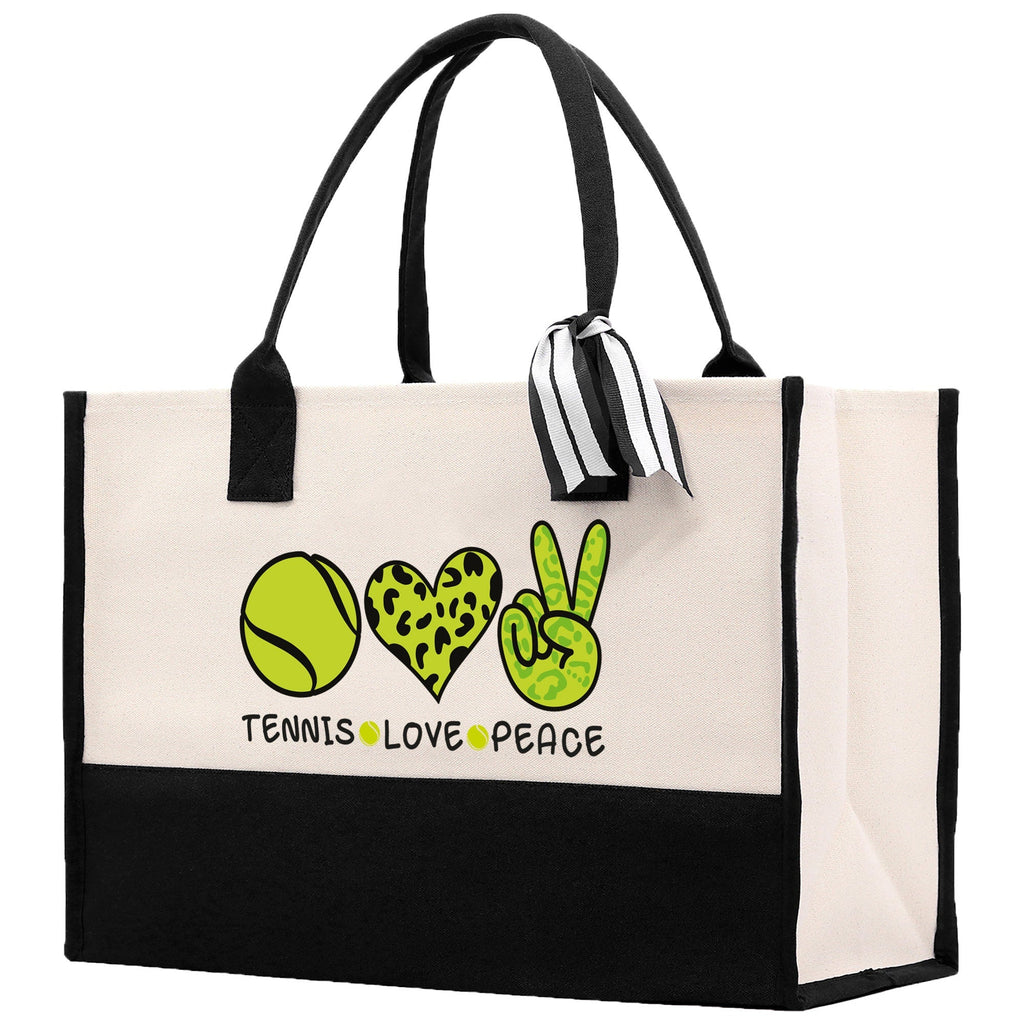 Tennis Love Peace Cotton Canvas Tote Bag Gift for Tennis Lover Bag Tennis Coach Gift Bag