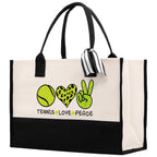 Tennis Love Peace Cotton Canvas Tote Bag Gift for Tennis Lover Bag Tennis Coach Gift Bag