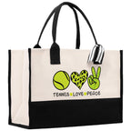 Tennis Love Peace Cotton Canvas Tote Bag Gift for Tennis Lover Bag Tennis Coach Gift Bag