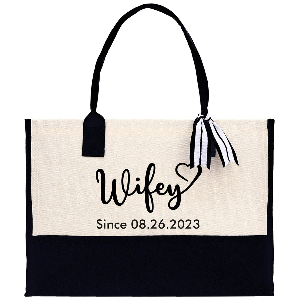 Wifey Personalization Cotton Canvas Tote Bag Bridal Party Tote Anniversary Gift For Wife Honeymoon Tote Est Year Tote Bag Engagement Gift