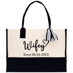 Wifey Personalization Cotton Canvas Tote Bag Bridal Party Tote Anniversary Gift For Wife Honeymoon Tote Est Year Tote Bag Engagement Gift