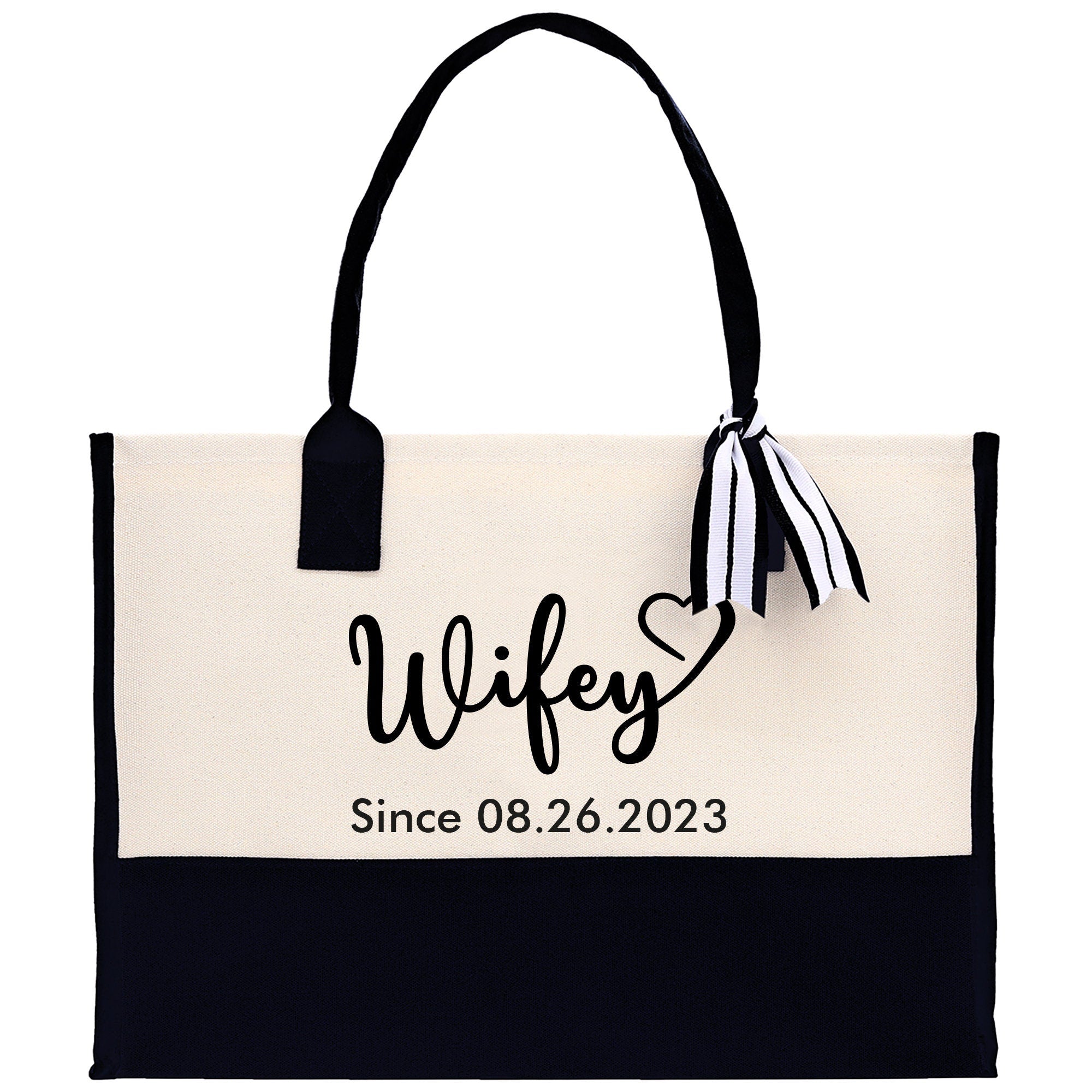 Wifey Personalization Cotton Canvas Tote Bag Bridal Party Tote Anniversary Gift For Wife Honeymoon Tote Est Year Tote Bag Engagement Gift