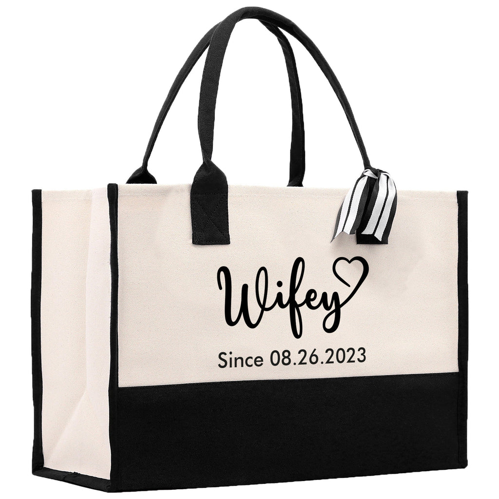 Wifey Personalization Cotton Canvas Tote Bag Bridal Party Tote Anniversary Gift For Wife Honeymoon Tote Est Year Tote Bag Engagement Gift