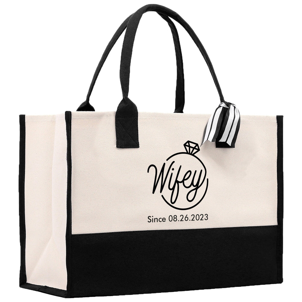 Wifey Personalization Cotton Canvas Tote Bag Bridal Party Tote Anniversary Gift For Wife Honeymoon Tote Est Year Tote Bag Engagement Gift