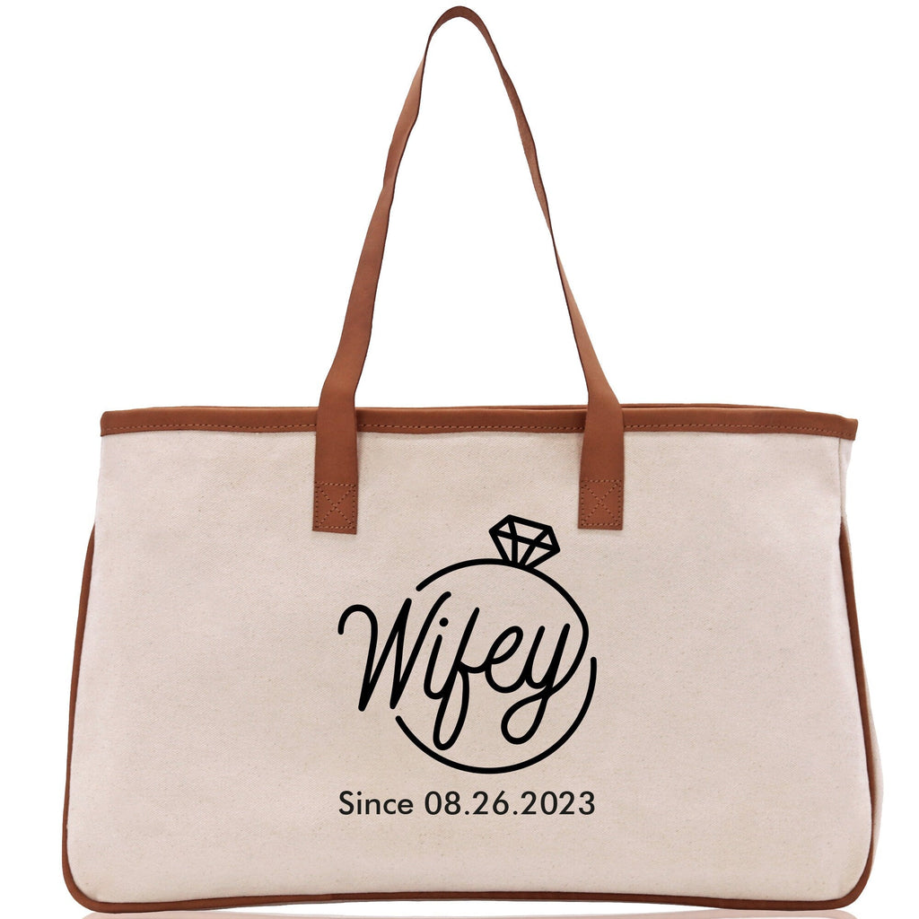Wifey Personalization Cotton Canvas Tote Bag Bridal Party Tote Anniversary Gift For Wife Honeymoon Tote Est Year Tote Bag Engagement Gift