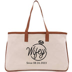 Wifey Personalization Cotton Canvas Tote Bag Bridal Party Tote Anniversary Gift For Wife Honeymoon Tote Est Year Tote Bag Engagement Gift