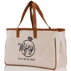 Wifey Personalization Cotton Canvas Tote Bag Bridal Party Tote Anniversary Gift For Wife Honeymoon Tote Est Year Tote Bag Engagement Gift