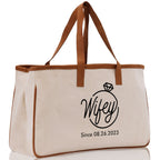 Wifey Personalization Cotton Canvas Tote Bag Bridal Party Tote Anniversary Gift For Wife Honeymoon Tote Est Year Tote Bag Engagement Gift
