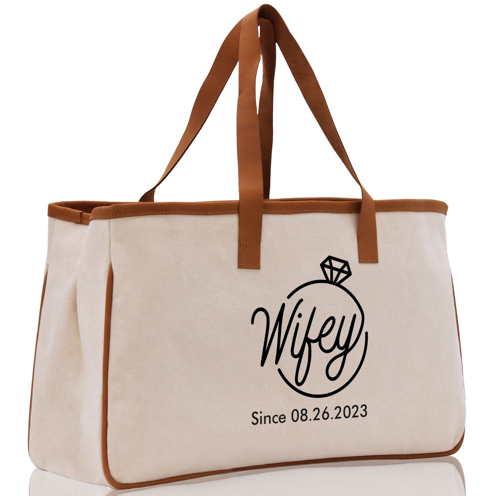 Wifey Personalization Cotton Canvas Tote Bag Bridal Party Tote Anniversary Gift For Wife Honeymoon Tote Est Year Tote Bag Engagement Gift